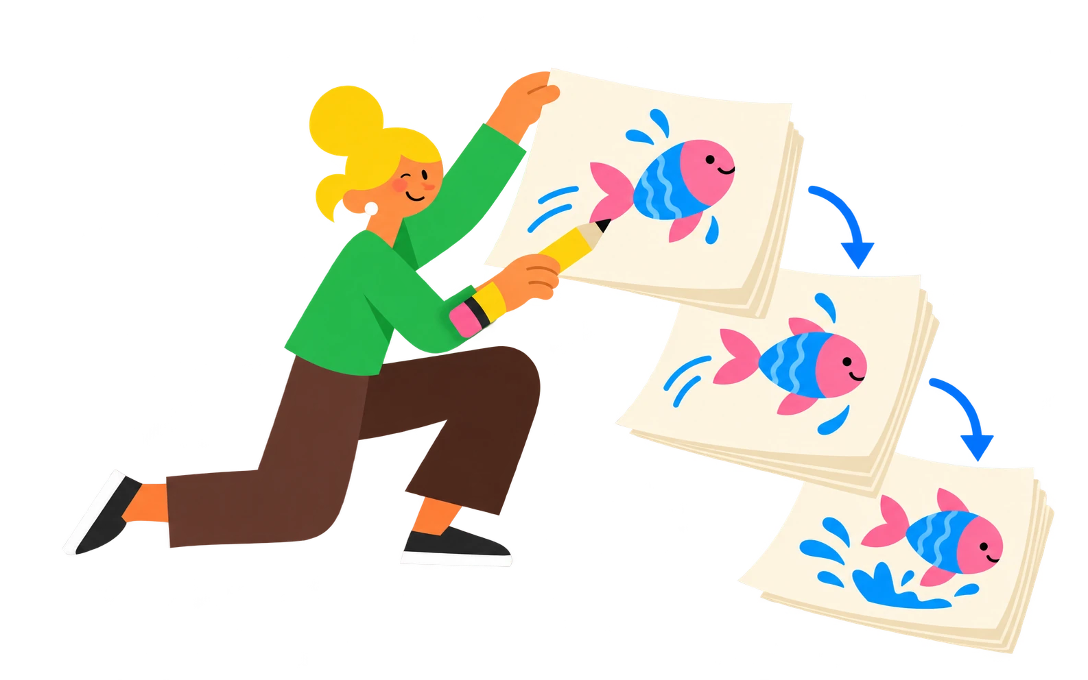 Illustration of an animator drawing frames