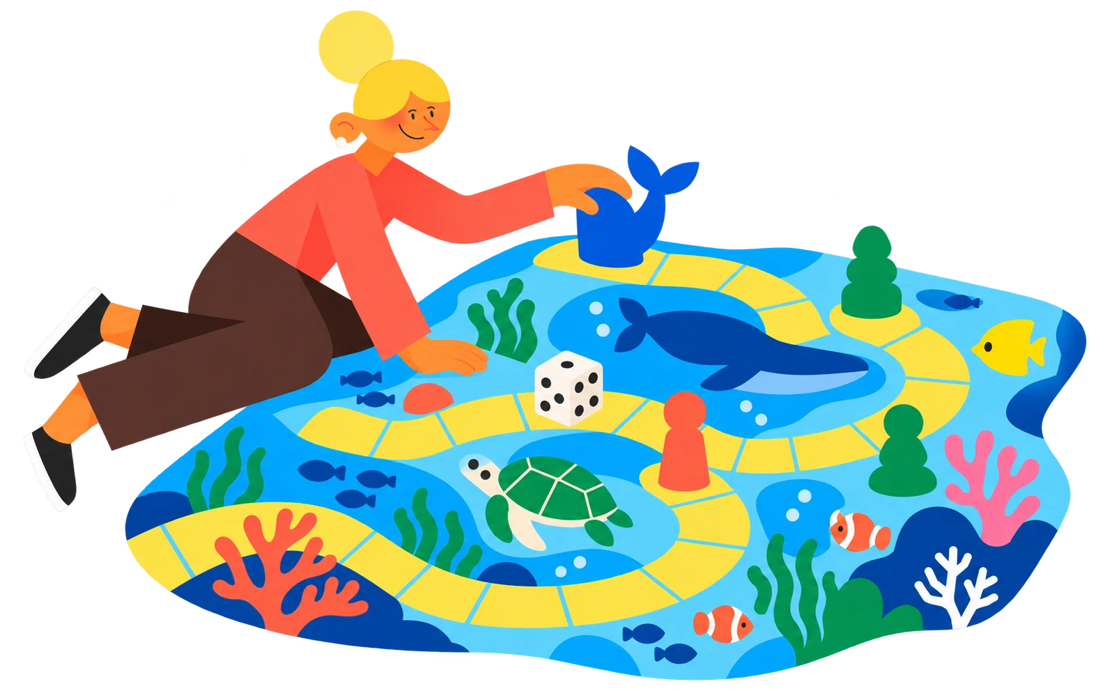 Illustration of a player designing a board game