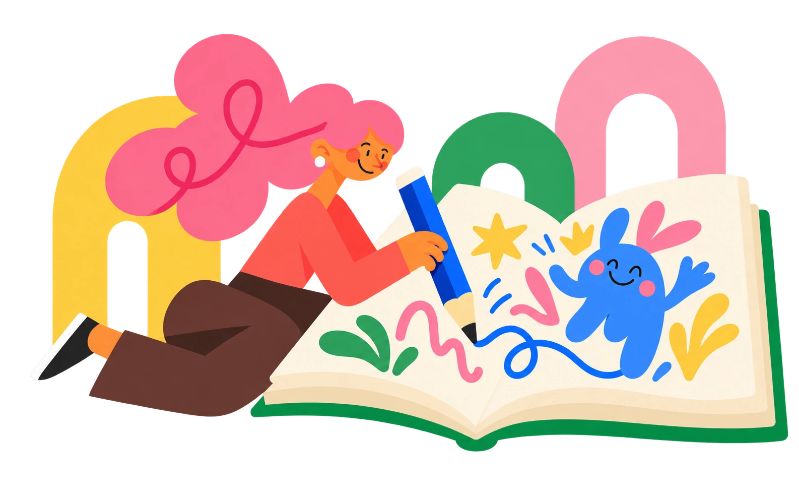 Illustration of a student sketching a character