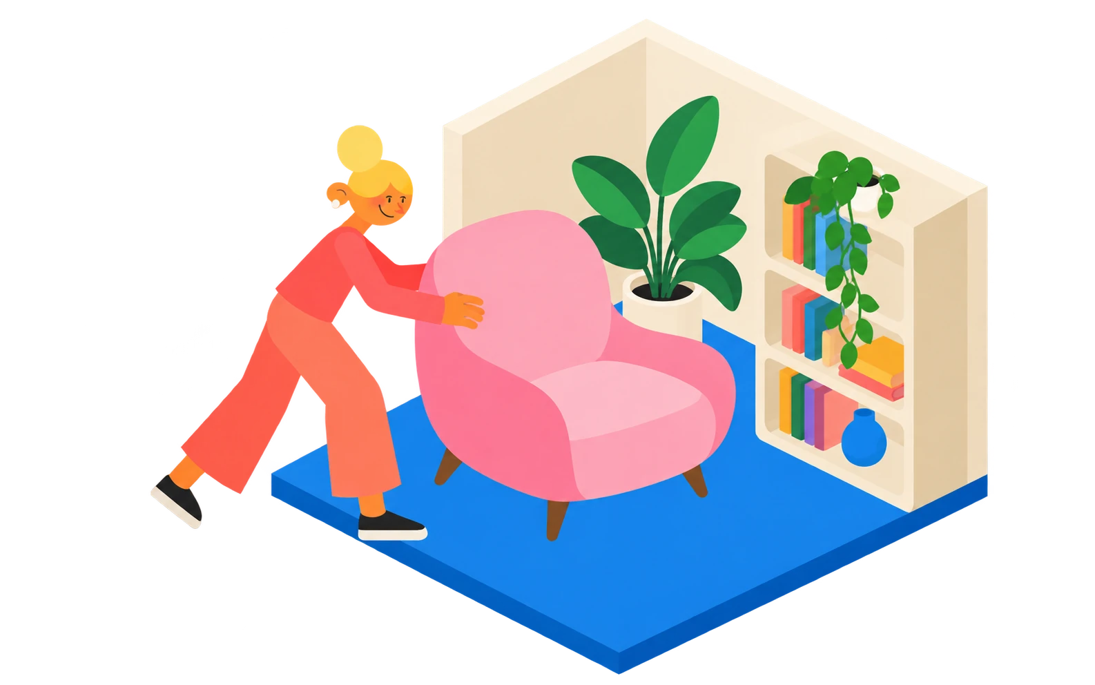Illustration of a designer planning a room layout