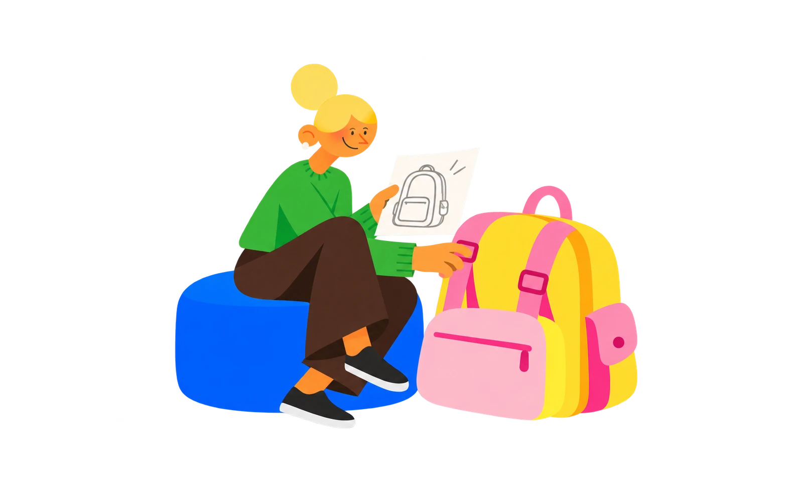 Geometric illustration of a designer sketching a school bag